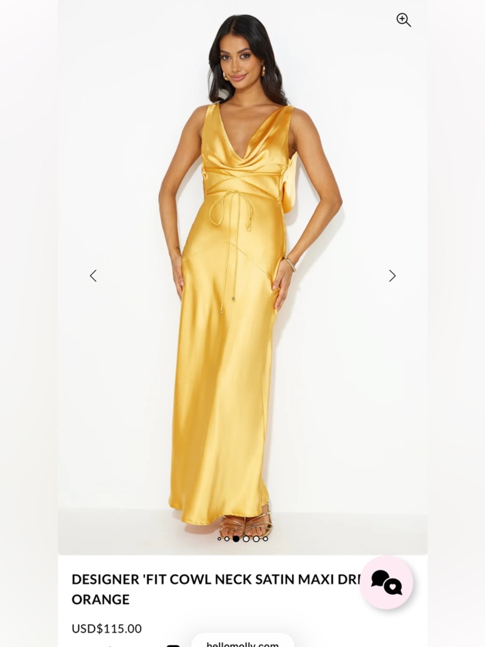 Satin Cowl-Neck Evening Gown in Gold